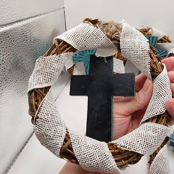 5 Wreaths Rustic Turquoise Teal Crosses Handmade Religious 6" - Picture 3 of 4